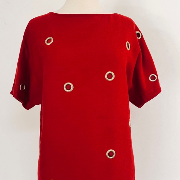 STELLA MCCARTNEY Grommet embellished Short Sleeve Dress in Red - Picture 3 of 7